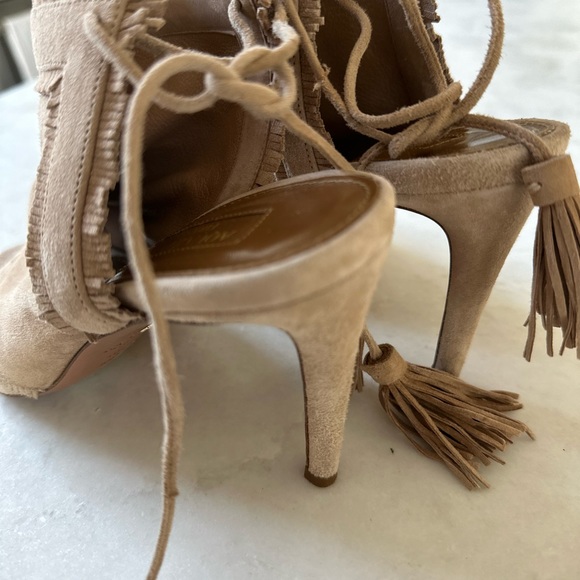 Luxury Suede Camel Color Open Toe Aquazzura Heels size 7 - Picture 8 of 9